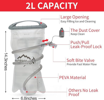 Hydration Pack Backpack, Lightweight Water Backpack with 2L Leakproof Hydration Bladder Daypack for Men Women,Running Hydration Vest for Outdoor Trail