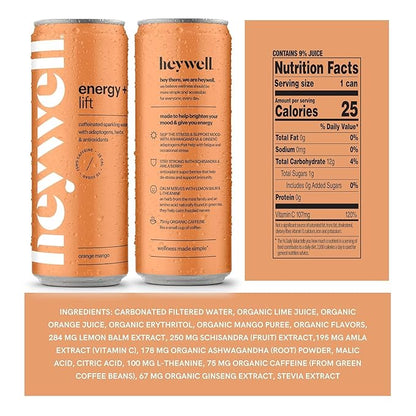 Heywell Sparkling Adaptogenic, Trial Pack, 12 Fluid Ounce (Pack of 6) - Organic, Non GMO, Vegan, Gluten Free, Dairy Free