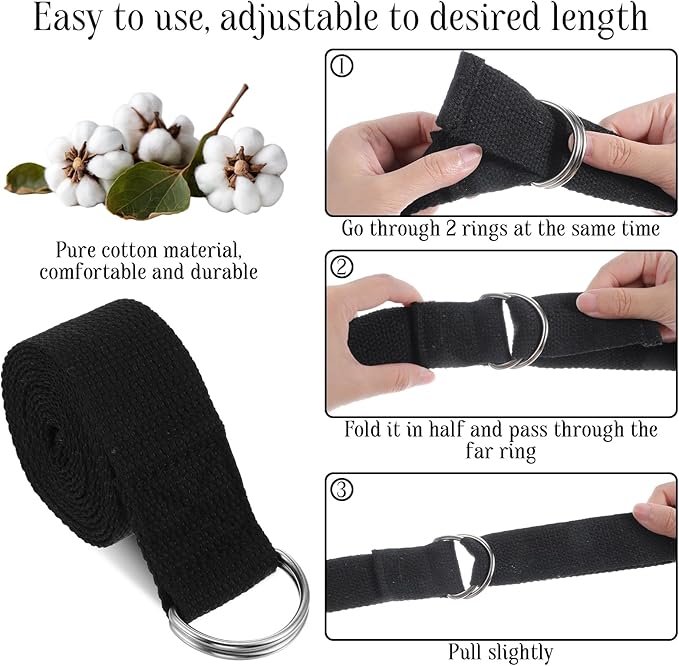 12 Pack Yoga Straps for Stretching, 6 Ft Black Exercise Bands with Adjustable D Ring Buckles for Pilates, Gym Fitness, Flexibility Training, Men Women