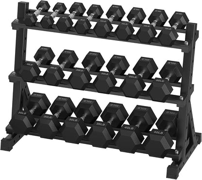 Hex Dumbbell Sets with Rack, 290-670 lb Rubber Encased Exercise & Fitness Dumbbells Set, Hand Weight for Strength Training, Weight Dumbbells