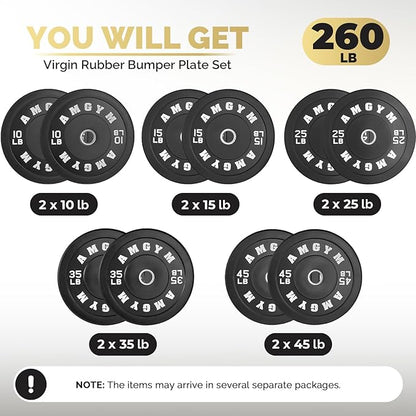 2 Inch Bumper Plates，10-500lbs，Barbell Rubber Olympic Weight Plates Set for Home Gym, Strength Training & Weight Lifting, Multiple Options Colors