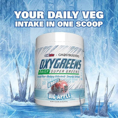 EHP Labs x Ghostbusters OxyGreens Super Greens Powder - Spirulina & Chlorella Superfood, Green Juice Powder with Prebiotic Fibre, Antioxidants & Immunity Support, 30 Serves (Frosty Big Apple)