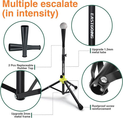 Eastgoing Heavy Duty Baseball and Softball Portable Travel Batting Tee with Baseball Ball Caddy.Easy Adjustable Height | Portable & Collapsible.Hitting Tee for Any Age Player Baseball