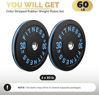 2 Inch Bumper Plates，10-500lbs，Barbell Rubber Olympic Weight Plates Set for Home Gym, Strength Training & Weight Lifting, Multiple Options Colors