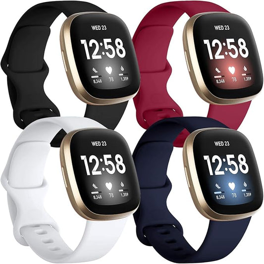Getino Compatible with Fitbit Sense 2/ Sense Bands/Versa 3/ Versa 4 Band Women Men, Silicone Sport Accessories, Band for Fitbit Sense/Sense 2/ Versa 4/ Versa 3 Smartwatch, Small Black/Navy/Red/White