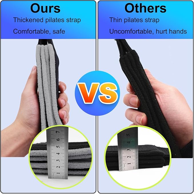 1 Pair Enhanced Pilates Double Loop Straps for Reformer, Thickened D-Ring Handle Straps, Yoga Exercise Accessories in 2 Lengths and Multicolor for Home Gym Workout