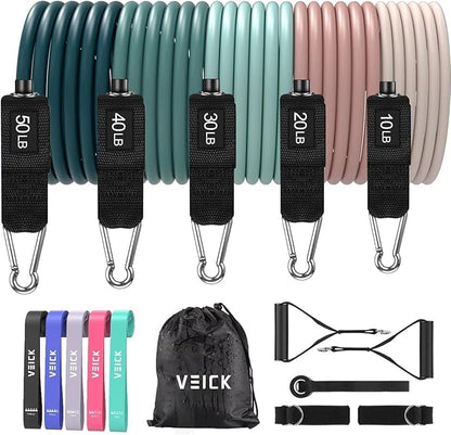 VEICK Resistance Bands, Exercise Bands for Working Out with Handles, Elastic Workout Bands for Men Women, Exercising Bands for Strength Training Equipment at Home Gym