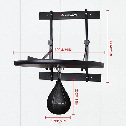 Heavy Duty Adjustable Speed Bag Platform Kit 24" + Speed Punching Ball (10"x7") Adjustable Height Wall Mount Professional Fitness Ball Boxing Reaction Training Kit
