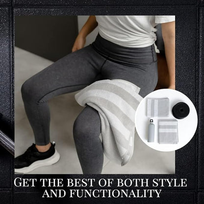 Luzia Striped Workout Towel for Sweat (Pack of 2) - Premium Quality 100% Turkish Cotton - Lightweight and Super Absorbent for Exercise, Sports, Workout, Fitness, Gym, Yoga, Running (Gray)