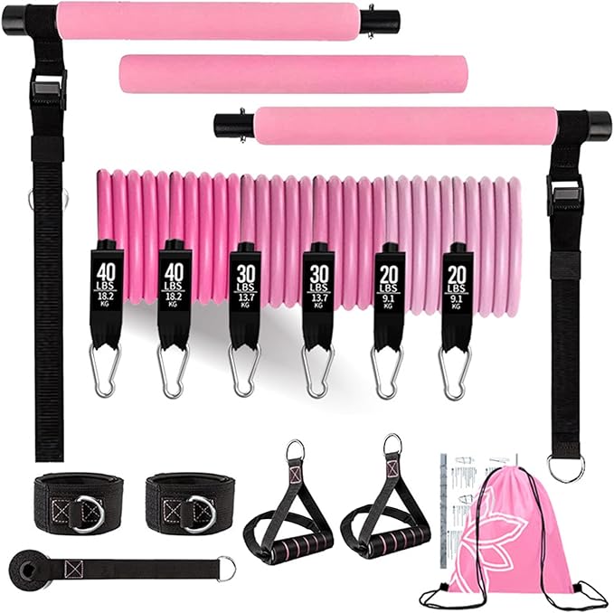 180lb Pilates Bar Kit with Resistance Band(6 x Bands),6 Level
