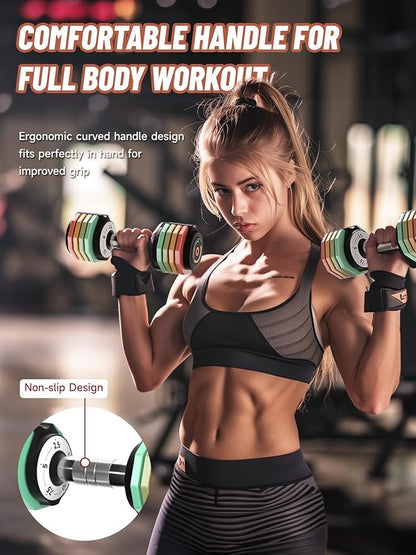 Adjustable Dumbbells Set 12.5LB/22.5LB Pair, 1-Sec Fast Adjustable 5 Weights by Turning Handle, Premium Comfort Non-slip Metal Dumbbells with Tray, Compact Size for Full Body Home Workout