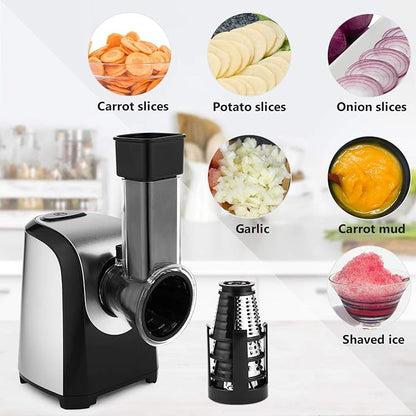 Electric Cheese Grater 5 In 1 Professional One-Touch Control Professional electric slicer/shredder, Spiralizer for Veggies, Carrots