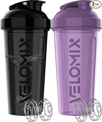 '-2 Pack- 28 oz Protein Shaker Bottles for Protein Mixes - 2x Wire Whisk | Leak Proof Shaker Cups for Protein Shakes | Protein Shaker Bottle Pack | Shakers for Protein Shakes-Purple&Black