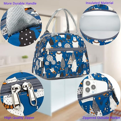 FlowFly Insulated Lunch Cooler Bag - Tote Bag Organizer for Women/Men, Owl