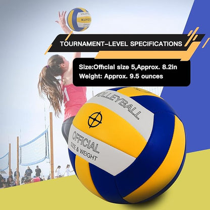 KUYOTQ Official Size 5 in&Outdoor Beach Volleyball,3MM Thickened Surface Soft Leather Youth Womens Mens Volleyball for Game Gym Training(Deflated)