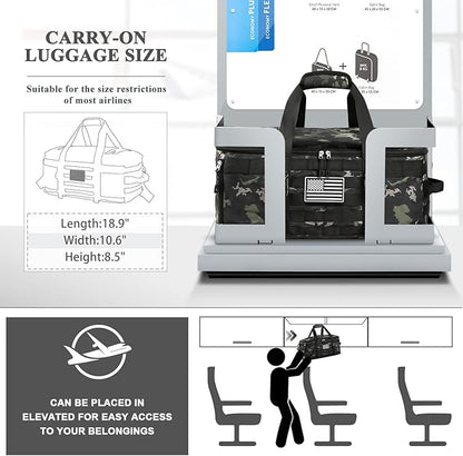 ETRONIK Gym Bags for Men, Tactical Duffle Bag Backpack with Shoe Compartment, 3 in 1 Carry on Bag Travel Backpack with Wet Pocket, Weekender Overnight Range Bag for Workout Football Gym, Camouflage