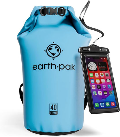 Earth Pak Waterproof Dry Bag - Roll Top Waterproof Backpack Sack Keeps Gear Dry for Kayak with Waterproof Phone Case
