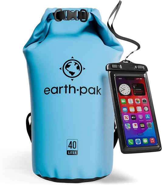 Earth Pak Waterproof Dry Bag - Roll Top Waterproof Backpack Sack Keeps Gear Dry for Kayak with Waterproof Phone Case