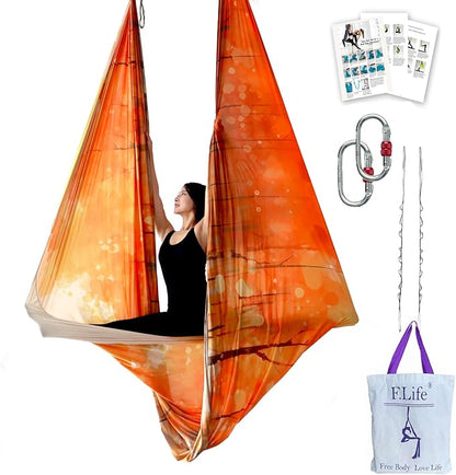 F.Life Aerial Yoga Hammock kit- Yoga Swing Multicolor 5 yards-Flying Yoga Include Daisy Chain,Carabiner and Pose Guide