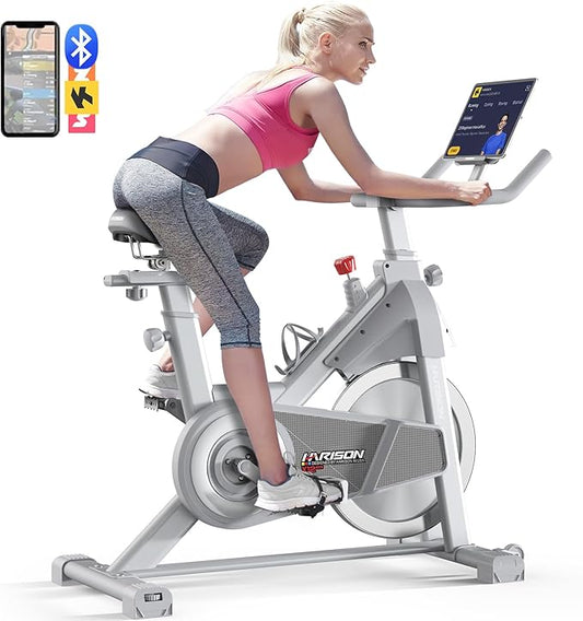 HARISON Semi-Commercial Exercise Bike 400 lbs Capacity, Magnetic Stationary Bikes for Home Gym with Bluetooth & Tablet Holder & Comfortable Seat Cushion