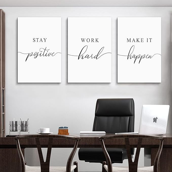 Framed Canvas Wall Art Positive Quotes, Office Wall Art Decor, White Large Poster, Positive Motivational Set of 3 Prints, Inspirational Wall Art (G-3pcs,20x30inchx3pcs)