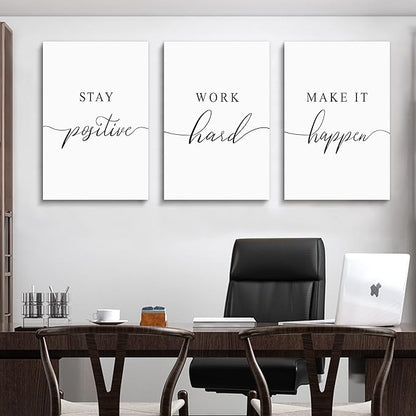 Framed Canvas Wall Art Positive Quotes, Office Wall Art Decor, White Large Poster, Positive Motivational Set of 3 Prints, Inspirational Wall Art (G-3pcs,20x30inchx3pcs)