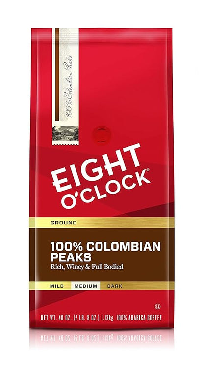 Eight O'Clock Coffee 100% Colombian Peaks Ground Coffee, 40 Ounce, Rich, Winey & Full Bodied