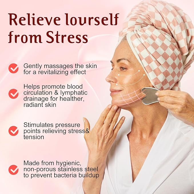 Gua Sha Facial Tools and Face Roller Set, Lymphatic Drainage Massager，Stainless Steel Facial Sculpting Eyes Roller Guasha for Face, Chin & Jawline Sculpting,Skin Care