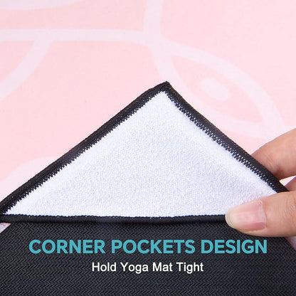 QiyI Yoga Mat Towel with Corner Pockets, Non Slip Sweat Absorbent Hot Yoga Towels, Soft Yoga Blankets with Travel Bag, Skidless Mat Cover for Workout, Gym, Fitness - 70"x26", Dreamy Pink Mandala