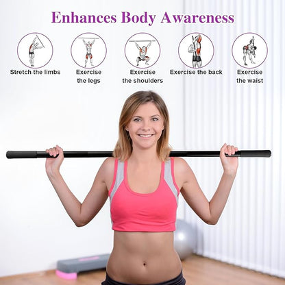 5ft Yoga Stick - Sturdy Steel Adjustable Stretching Stick for Mobility,Flexibility & Balance | Non-Slip Ends & Foam Handles | Exercise Pole for Fitness,Physical Therapy,Posture Correction