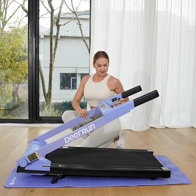 DeerRun Treadmills for Home with Incline and Handles, 3.5 HP Foldable Treadmill 350 LBS Weight Capacity for Small Spaces, Folding Running Machine with Smart APP