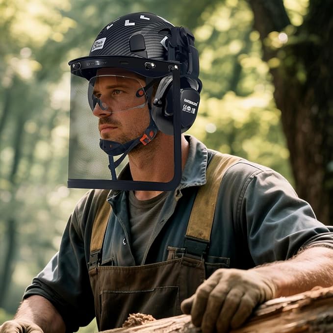 Forestry Safety Helmet with Build-in Visor Mesh Face Shield Ear Muffs 4 in 1 Chainsaw Safety Hard Hats