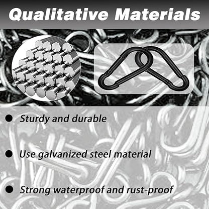 100 PCS 2.36'' Spring Snap Hook Carabiner, M6 1/4 Inch Galvanized Black Steel Carabiner Clip, 260LBS Holding Capacity Quick Link Clip Keychain for Hammock Dog Leash & Camping Gym