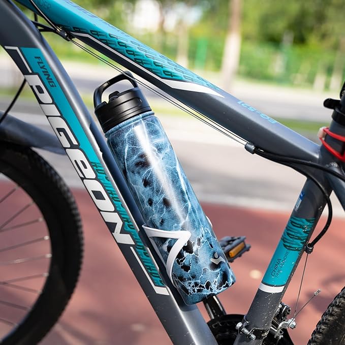 18 oz Insulated Water Bottle Stainless Steel Sport Bottles with 3 Lids,Marble Ocean