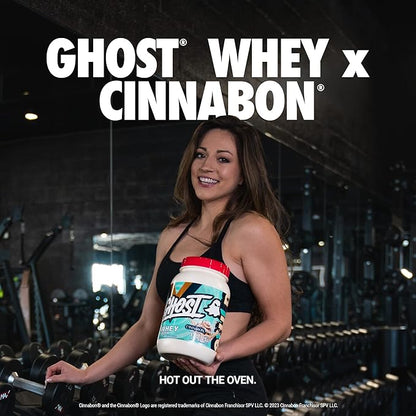 GHOST Whey Protein Powder, Cinnabon - 2LB, 25G of Protein - Cinnamon Roll Flavored Isolate, Concentrate & Hydrolyzed Whey Protein Blend - Post Workout Shakes - Soy & Gluten Free