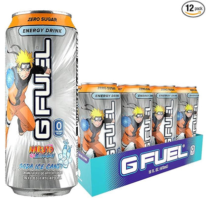 G Fuel Energy Drink, Lemon Lime Slushie, Sugar Free Beverage with 140mg Caffeine, Daily Energy Boost with Focus Amino, Vitamin + Antioxidants, 16 oz Cans (Naruto Shippuden, 12-Pack)