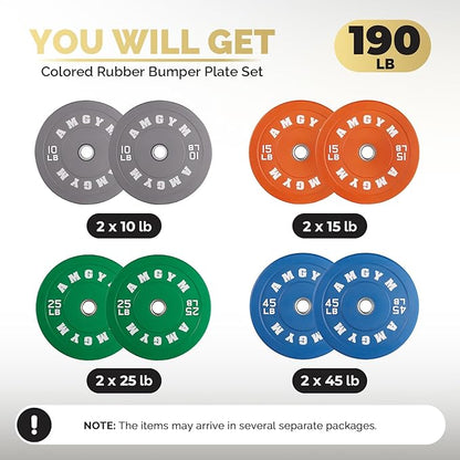2 Inch Bumper Plates，10-500lbs，Barbell Rubber Olympic Weight Plates Set for Home Gym, Strength Training & Weight Lifting, Multiple Options Colors