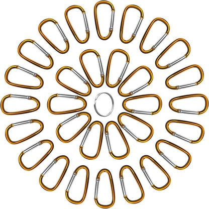 30PCS Aluminum Carabiner Clips, 2" D Shape Spring Snap Hooks Carabiner with 30PCS Keyring Keychain Hook