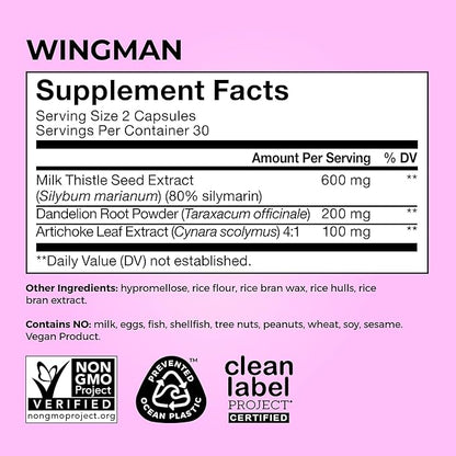 HUM Wing Man - Liver Detox and Liver Support Supplement with Milk Thistle, Dandelion Root Powder & Artichoke Leaf Extract - Helps Flush Liver of Toxins (60-Count)