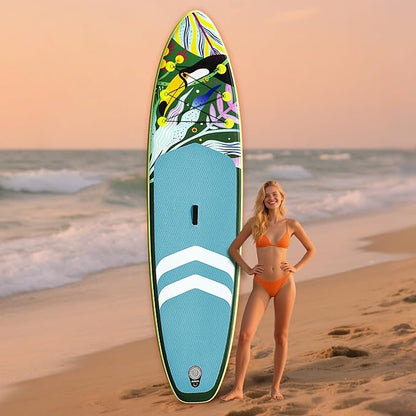 10'6"Inflatable Stand Up Paddle Board Ultra Portable-Lightweight & Stable|All-in-One Kit w/Aluminum Paddle, Dual-Action Pump & Backpack|Lakes & Oceans Ready for Family Recreation by Aquajourney