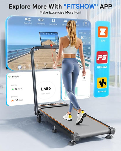 Foldable Treadmill with 10% Incline Upgrade 3.5HP Low Noise Walking Pad Treadmill with Handle Bar Rayspace 4 in 1 Portable Under Desk Treadmills for Home/Office, 350Lbs Capacity, APP & Remote Control