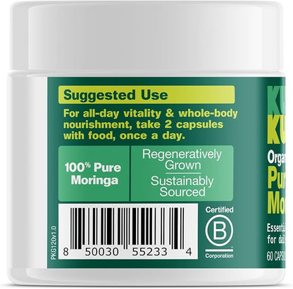 Kuli Kuli Organic Moringa Capsules [60 Count] - Premium Moringa Leaf Powder Capsules - Nutrient-Dense Superfood for Energy, Vitality, and Wellness