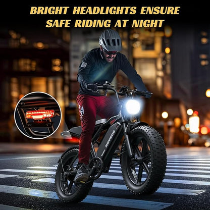 HOVSCO Electric Bike for Adults with 1500W Peak Motor, 20" Fat Tire Electric Dirt Bike, 28MPH All-Terrain E-Bike, 48V 15AH Battery, Electric Motorcycle for Road Sand Mountain Snow Adventure
