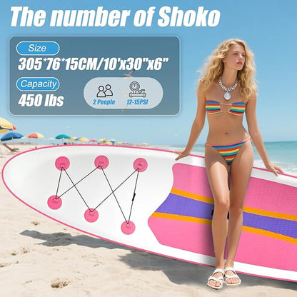 Inflatable Stand Up Paddle Board 10‘x30‘‘- Ultra-Light SUP with Backpack, Pump, Paddle, Coil Leash, 3 Fins, Repair Kit, Stable Design, Non-Slip EVA Deck for Adults & Youth