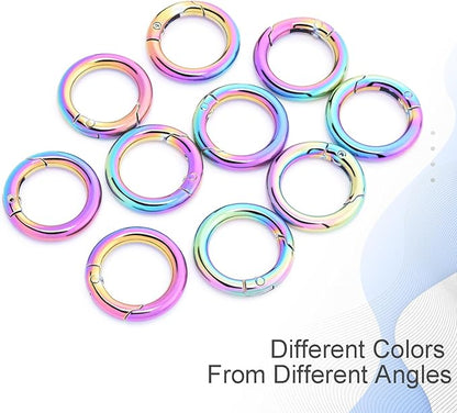 10Pack 3/4 Inch Round Carabiner, Metal Keychain Rings Spring O Ring for Purse Shoulder Bag Chain Ring Clip Replacement Paracord Keychain Lanyard Leather DIY Crafts (Rainbow)