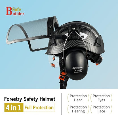 Forestry Safety Helmet with Build-in Visor Mesh Face Shield Ear Muffs 4 in 1 Chainsaw Safety Hard Hats