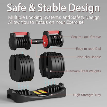Adjustable Dumbbells 25/52.5 lbs, 9/15 in - Adjustable Weight Dumbbell Set for Full Body Exercise Training Fitness Workout in Home Gym