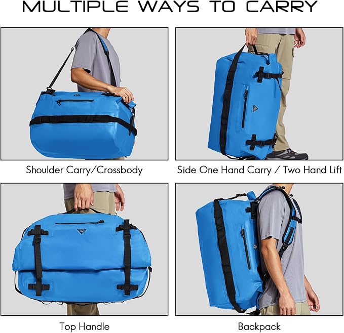 Haimont Large Waterproof Duffel Backpack Roll-Top Heavy Duty Dry Duffle Bag for Boating, Travel, Motorcycle, Kayaking, Camping, 60L