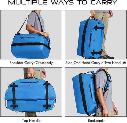 Haimont Large Waterproof Duffel Backpack Roll-Top Heavy Duty Dry Duffle Bag for Boating, Travel, Motorcycle, Kayaking, Camping, 60L