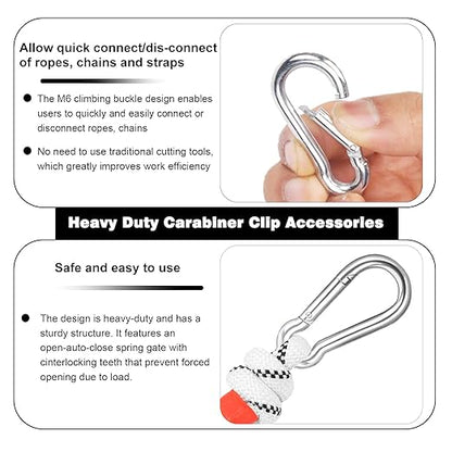 200PCS 2.36'' Spring Snap Hook, M6 1/4Inch Galvanized Silver Steel Carabiner Clip, Small Carabiner Clip 260LBS Holding Capacity Quick Link Clip Keychain for Hammock Dog Leash & Camping Gym